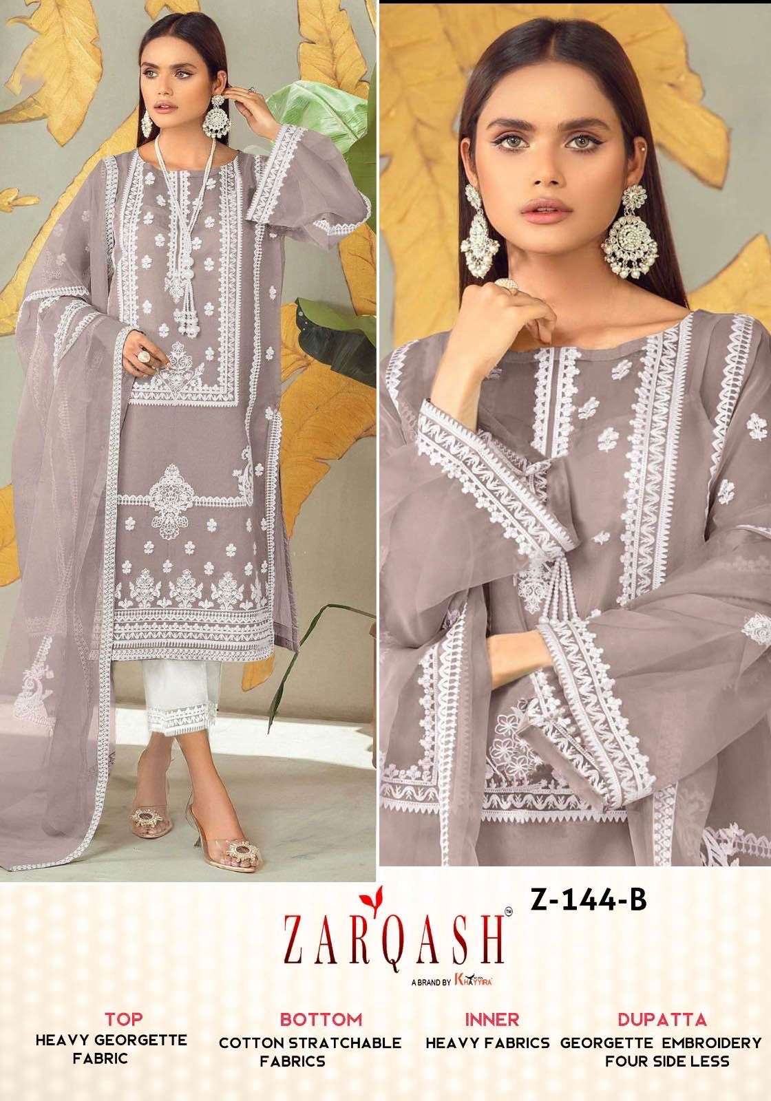 Zarqash Hit Design Z-144 Colours By Zarqash Z-144-A To Z-144-D Series Beautiful Pakistani Suits Colorful Stylish Fancy Casual Wear & Ethnic Wear Heavy Georgette Dresses At Wholesale Price