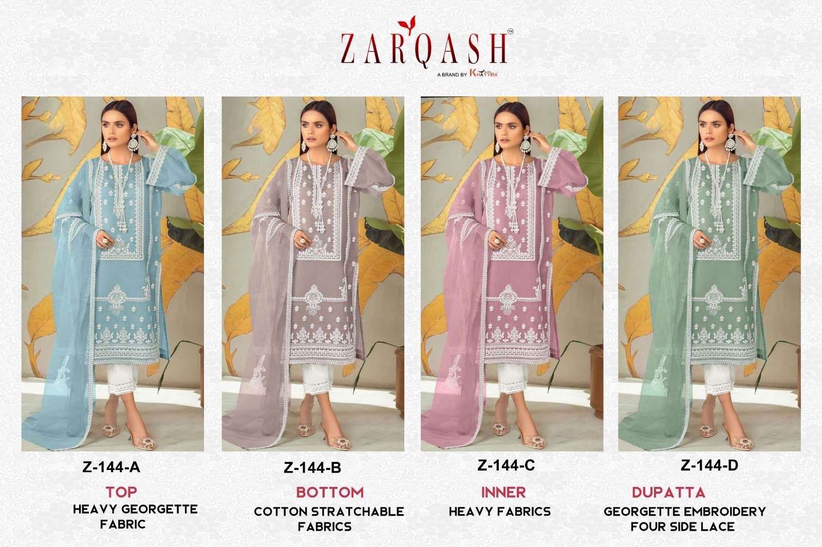 Zarqash Hit Design Z-144 Colours By Zarqash Z-144-A To Z-144-D Series Beautiful Pakistani Suits Colorful Stylish Fancy Casual Wear & Ethnic Wear Heavy Georgette Dresses At Wholesale Price