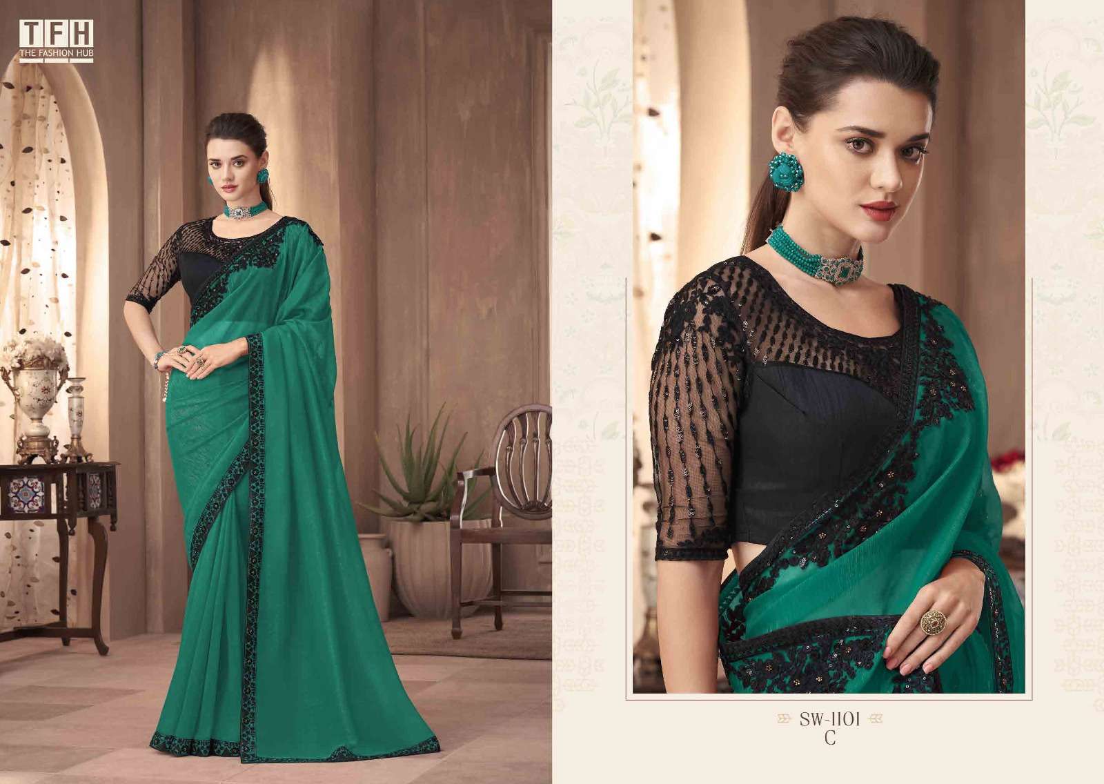 Sandalwood 1101 Colours By Tfh 1101-A To 1101-D Series Indian Traditional Wear Collection Beautiful Stylish Fancy Colorful Party Wear & Occasional Wear Georgette Silk Sarees At Wholesale Price