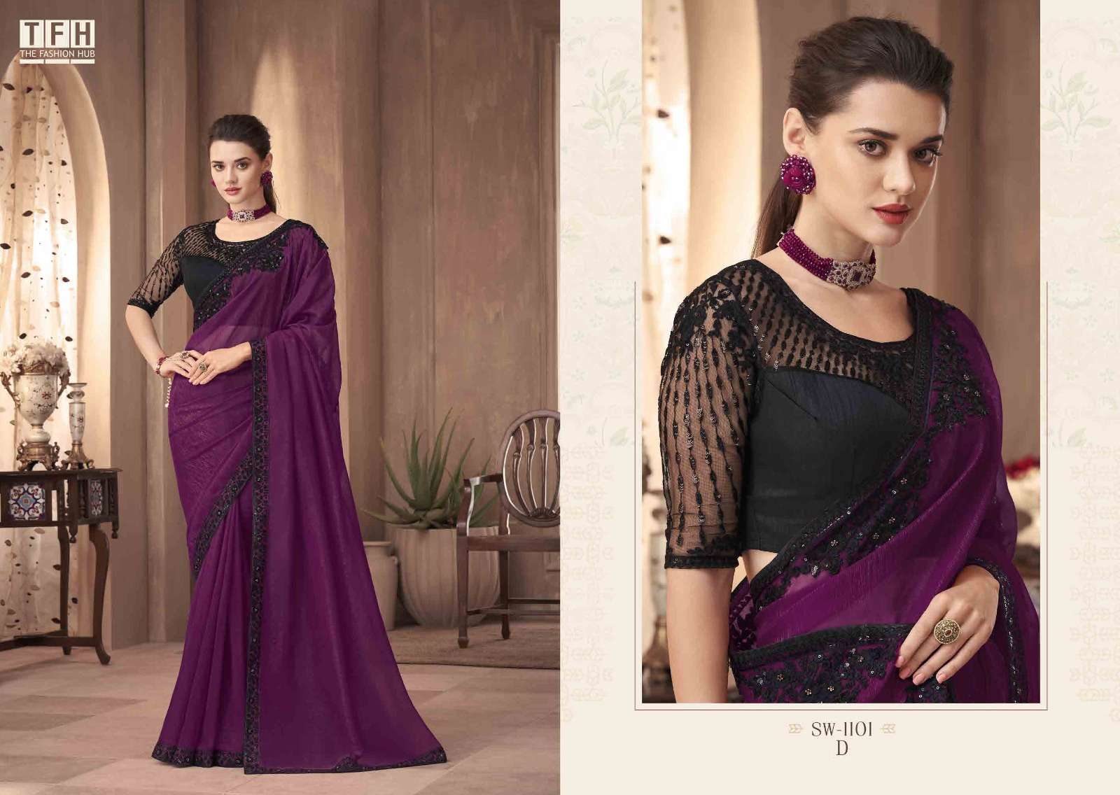 Sandalwood 1101 Colours By Tfh 1101-A To 1101-D Series Indian Traditional Wear Collection Beautiful Stylish Fancy Colorful Party Wear & Occasional Wear Georgette Silk Sarees At Wholesale Price