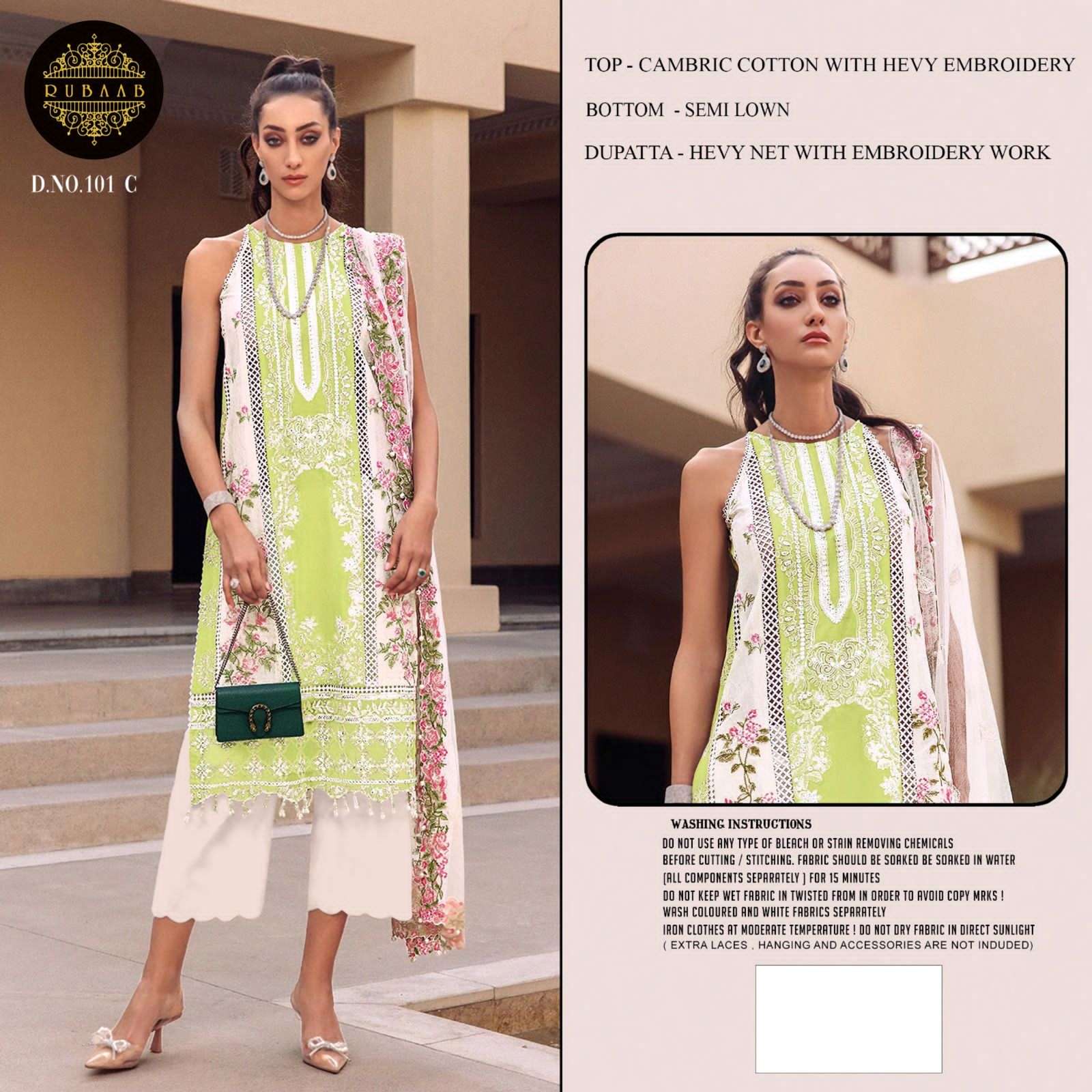 Rubaab 101 Colours By Fashid Wholesale 101-A To 101-D Series Beautiful Stylish Pakistani Suits Fancy Colorful Casual Wear & Ethnic Wear & Ready To Wear Pure Cambric Cotton With Embroidery Dresses At Wholesale Price