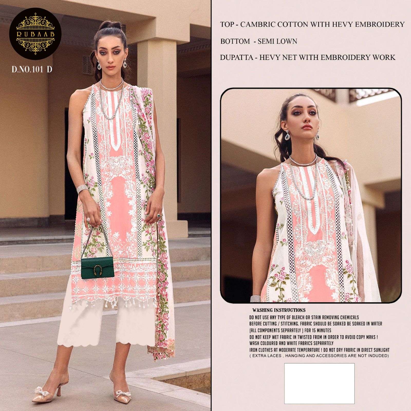 Rubaab 101 Colours By Fashid Wholesale 101-A To 101-D Series Beautiful Stylish Pakistani Suits Fancy Colorful Casual Wear & Ethnic Wear & Ready To Wear Pure Cambric Cotton With Embroidery Dresses At Wholesale Price