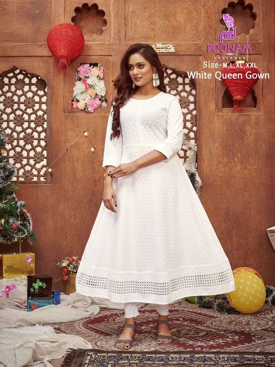 White Queen Gown By Poonam Designer 1001 To 1006 Series Designer Stylish Fancy Colorful Beautiful Party Wear & Ethnic Wear Collection Rayon With Work Gowns With Dupatta At Wholesale Price