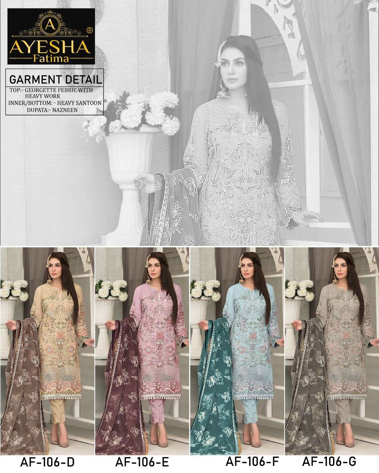Af-106 Colours By Ayesha Fatima 106-D To 106-G Series Beautiful Pakistani Suits Colorful Stylish Fancy Casual Wear & Ethnic Wear Heavy Georgette Dresses At Wholesale Price