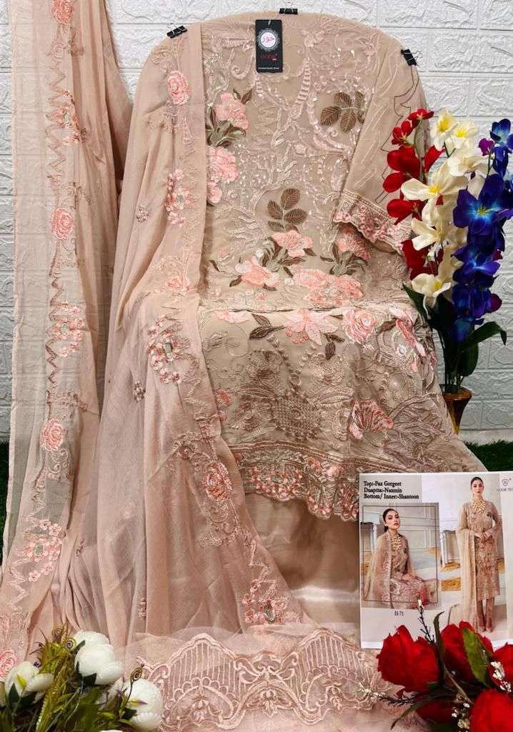 Hoor Tex Hit Design H-71 By Hoor Tex Beautiful Pakistani Suits Stylish Colorful Fancy Casual Wear & Ethnic Wear Faux Georgette Embroidered Dresses At Wholesale Price