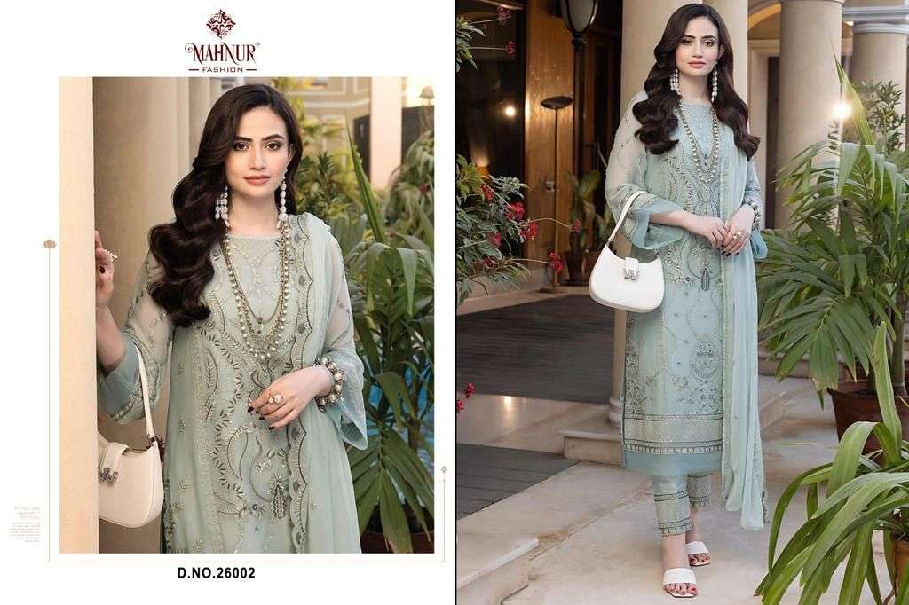 Mahnur Vol-26 By Mahnur Fashion 26001 To 26003 Series Beautiful Pakistani Suits Colorful Stylish Fancy Casual Wear & Ethnic Wear Faux Georgette Embroidery Dresses At Wholesale Price