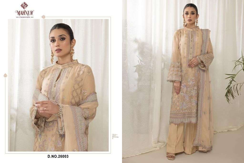 Mahnur Vol-26 By Mahnur Fashion 26001 To 26003 Series Beautiful Pakistani Suits Colorful Stylish Fancy Casual Wear & Ethnic Wear Faux Georgette Embroidery Dresses At Wholesale Price