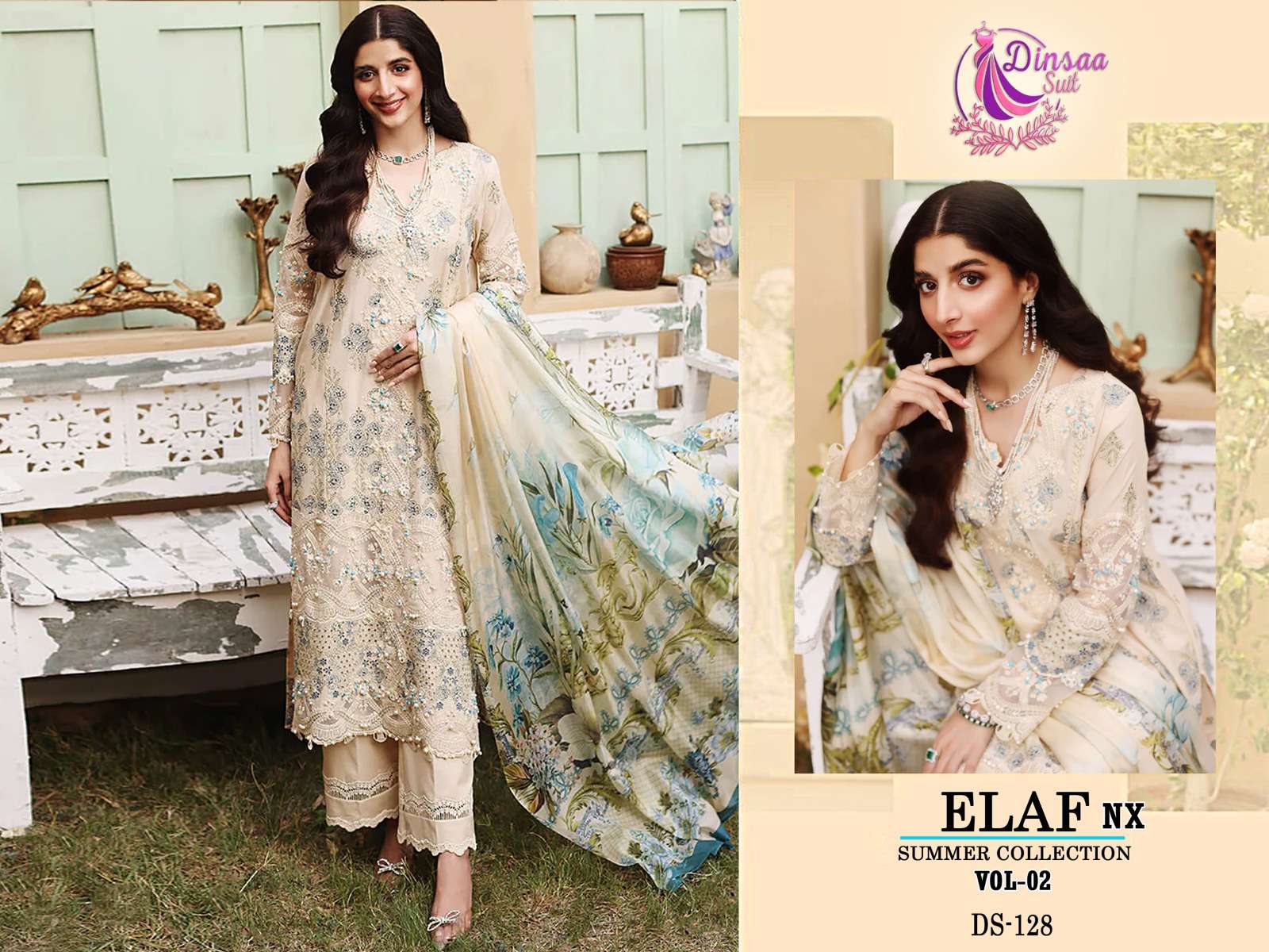 Elaf Summer Collection Vol-2 Nx By Dinsaa Suits Beautiful Stylish Pakistani Suits Fancy Colorful Casual Wear & Ethnic Wear & Ready To Wear Pure Cotton Print With Embroidery Dresses At Wholesale Price