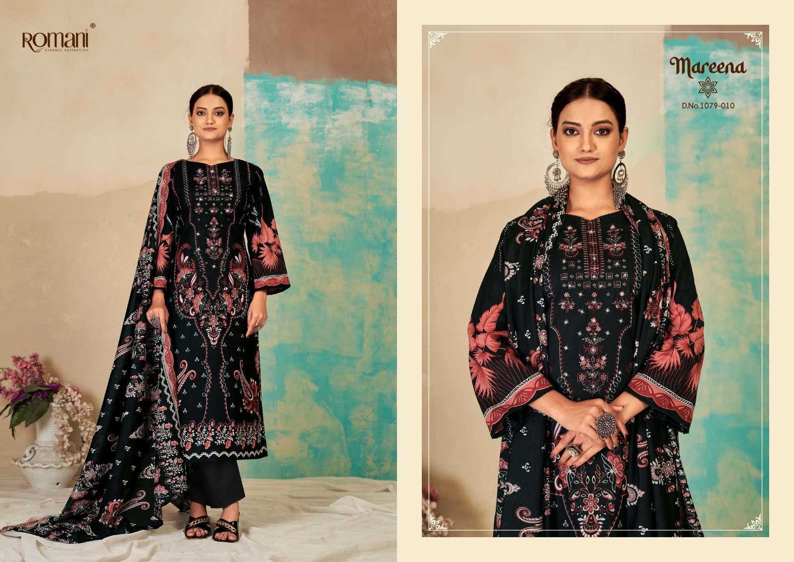 Mareena Vol-15 By Romani 1079-001 To 1079-010 Series Beautiful Stylish Festive Suits Fancy Colorful Casual Wear & Ethnic Wear & Ready To Wear Pure Soft Cotton With Embroidery Dresses At Wholesale Price