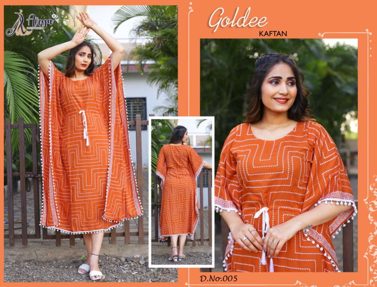 Goldee Kaftan By Arya Designs 001 To 006 Series Designer Stylish Fancy Colorful Beautiful Party Wear & Ethnic Wear Collection Rayon Kaftan At Wholesale Price