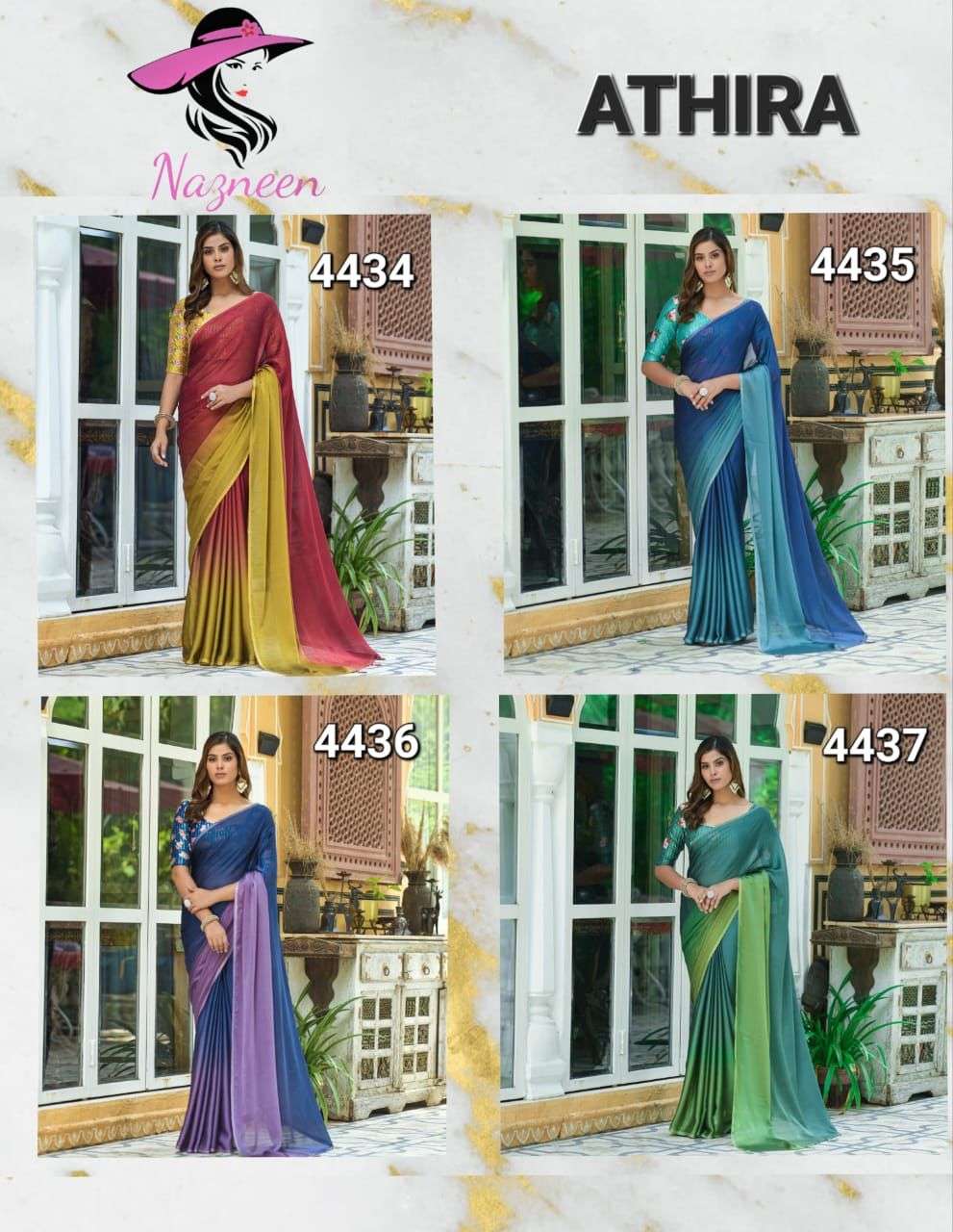 Athira By Nazneen 4434 To 4437 Series Indian Traditional Wear Collection Beautiful Stylish Fancy Colorful Party Wear & Occasional Wear Chiffon Sarees At Wholesale Price