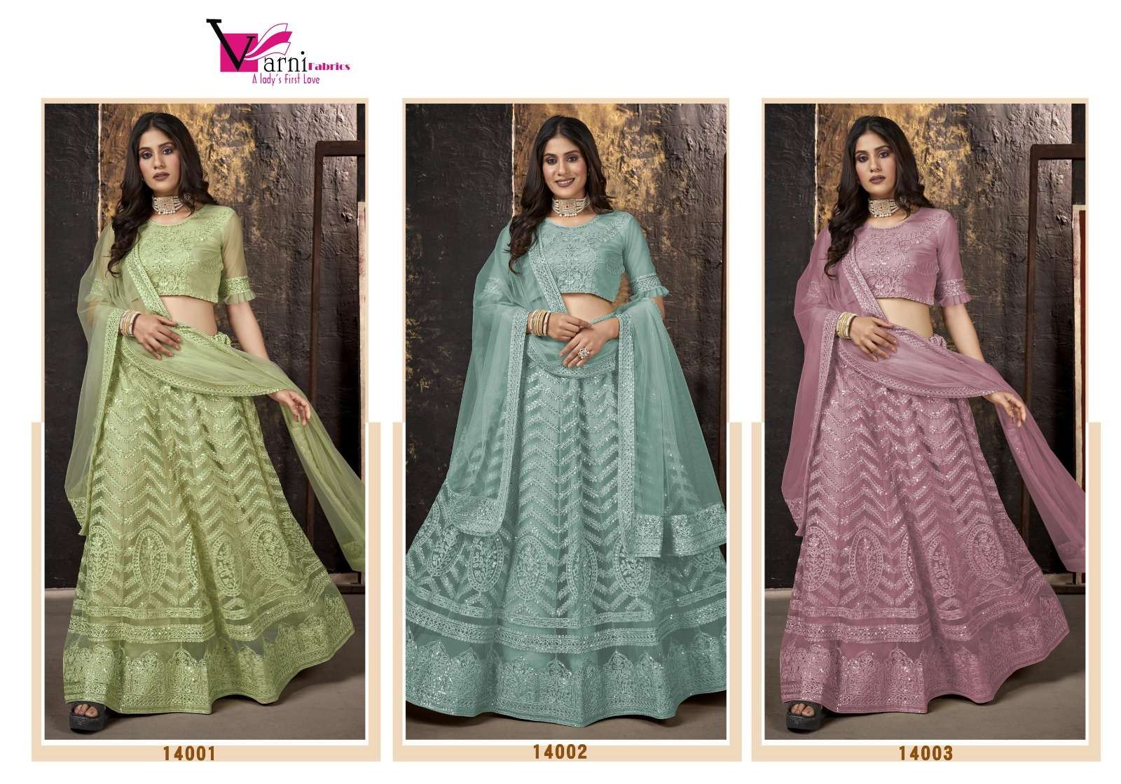 Zeeya Mannat By Varni Fabrics 14001 To 14003 Series Designer Beautiful Navratri Collection Occasional Wear & Party Wear Net Lehengas At Wholesale Price