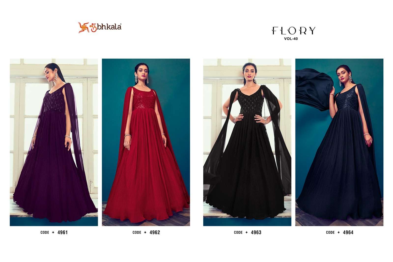 Flory Vol-40 By Shubhkala 4961 To 4964 Series Beautiful Stylish Fancy Colorful Casual Wear & Ethnic Wear Georgette Gowns With Dupatta At Wholesale Price