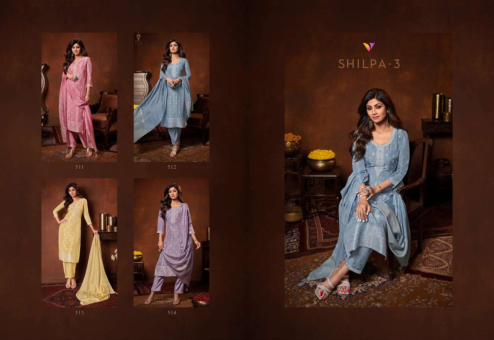 Shilpa Vol-3 By Vatsam 511 To 514 Series Beautiful Summer Collection Suits Stylish Fancy Colorful Casual Wear & Ethnic Wear Pure Viscose Dola Jacquard Dresses At Wholesale Price