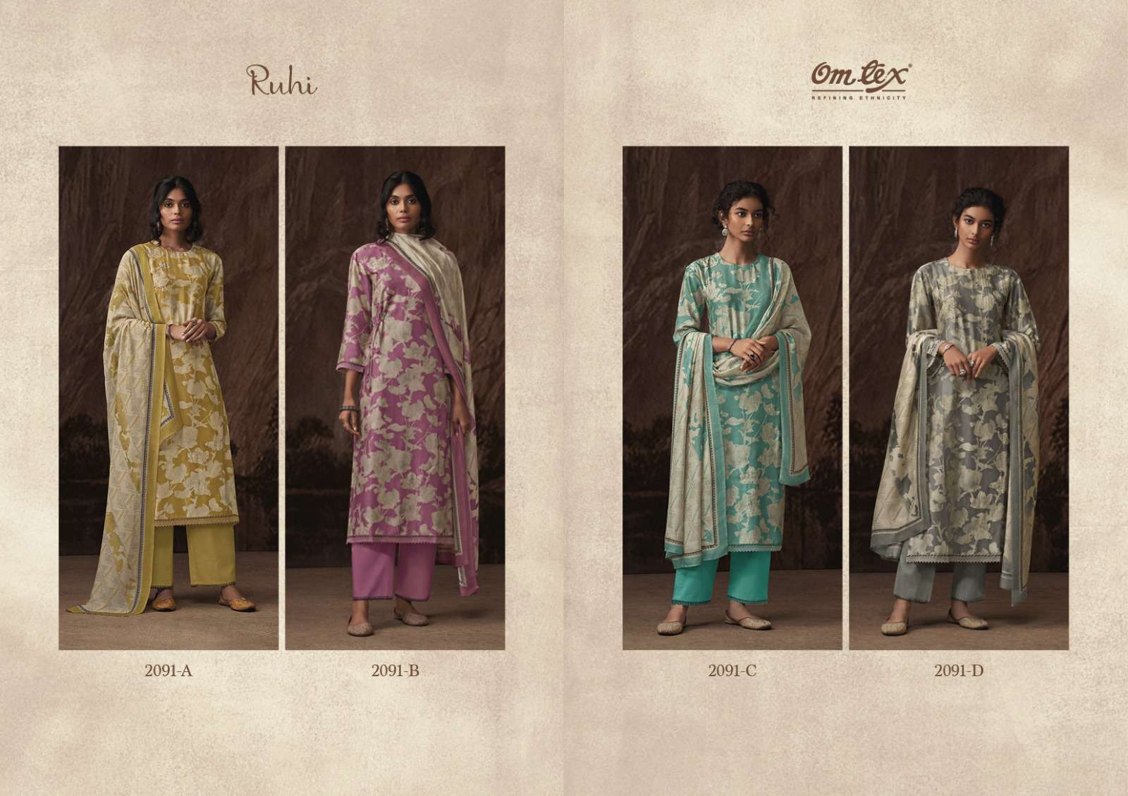 Ruhi By Om Tex 2091-A To 2091-D Series Beautiful Suits Colorful Stylish Fancy Casual Wear & Ethnic Wear Pure Muslin Digital Print Dresses At Wholesale Price