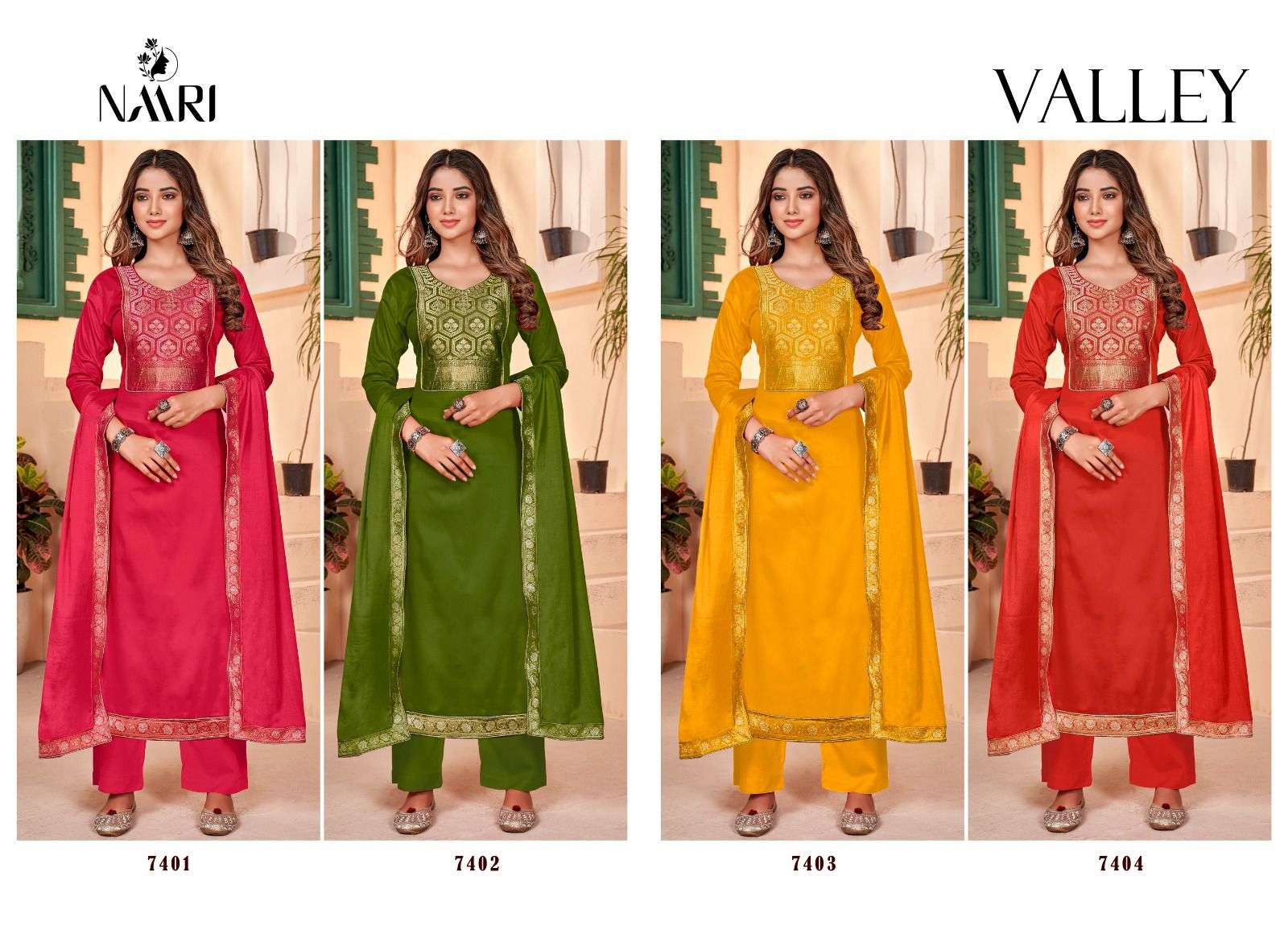 Valley By Naari 7401 To 7404 Series Beautiful Stylish Festive Suits Fancy Colorful Casual Wear & Ethnic Wear & Ready To Wear Pure Jam Cotton Print Dresses At Wholesale Price