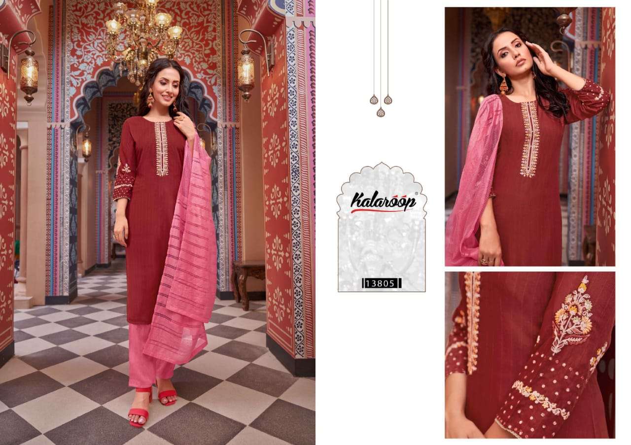 Kalindi By Kalaroop 13800 To 13805 Series Beautiful Stylish Festive Suits Fancy Colorful Casual Wear & Ethnic Wear & Ready To Wear Rayon Embroidered Dresses At Wholesale Price