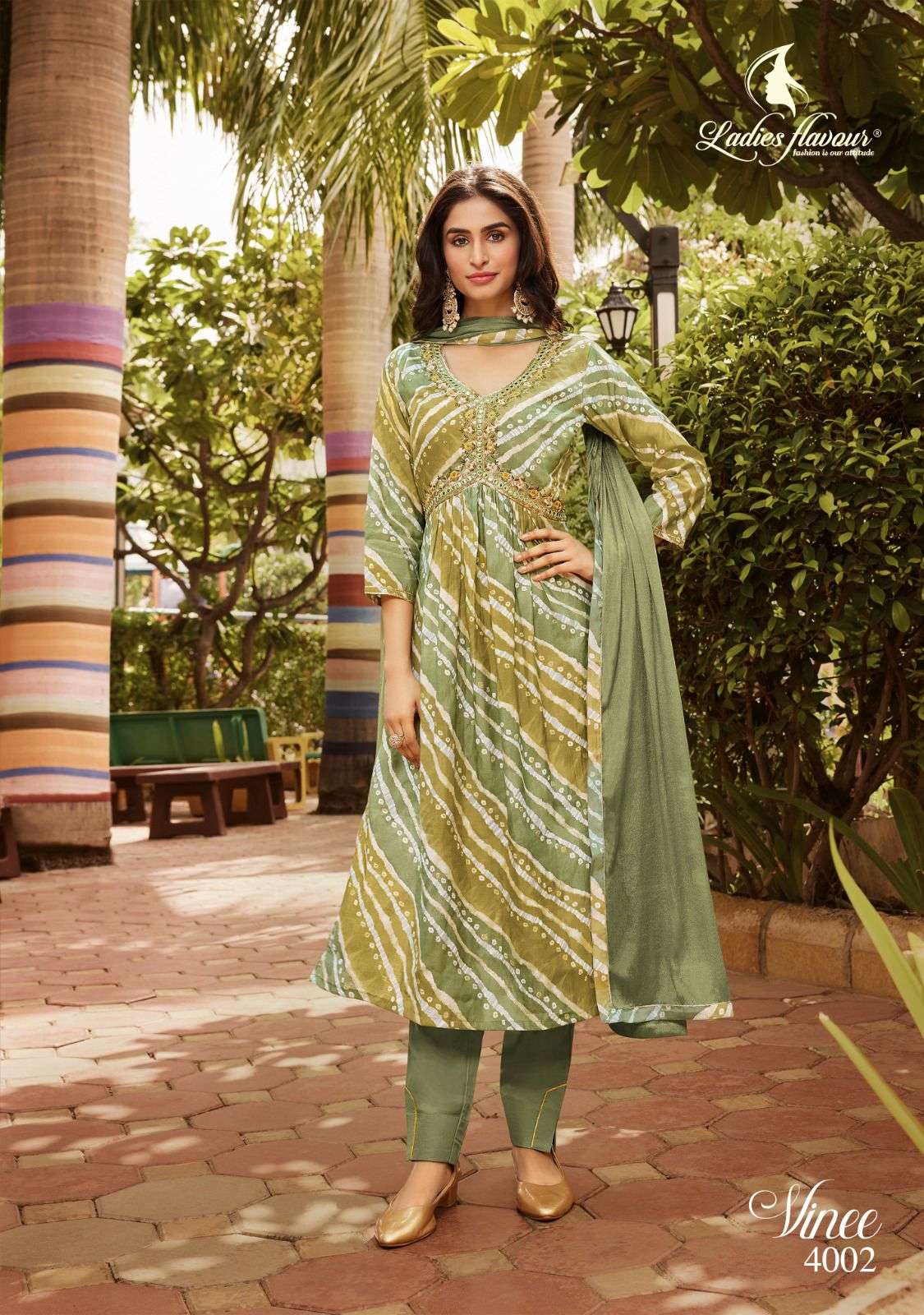 Vinee By Ladies Flavour 4001 To 4004 Series Beautiful Stylish Festive Suits Fancy Colorful Casual Wear & Ethnic Wear & Ready To Wear Chanderi Print Embroidered Dresses At Wholesale Price