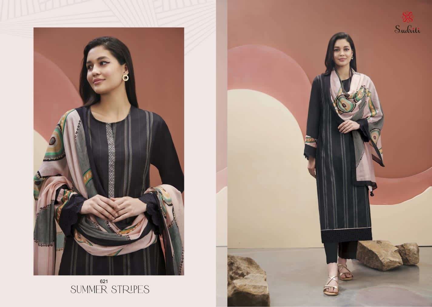 Summer Stripes By Sudriti Beautiful Stylish Festive Suits Fancy Colorful Casual Wear & Ethnic Wear & Ready To Wear Cambric Print Embroidered Dresses At Wholesale Price