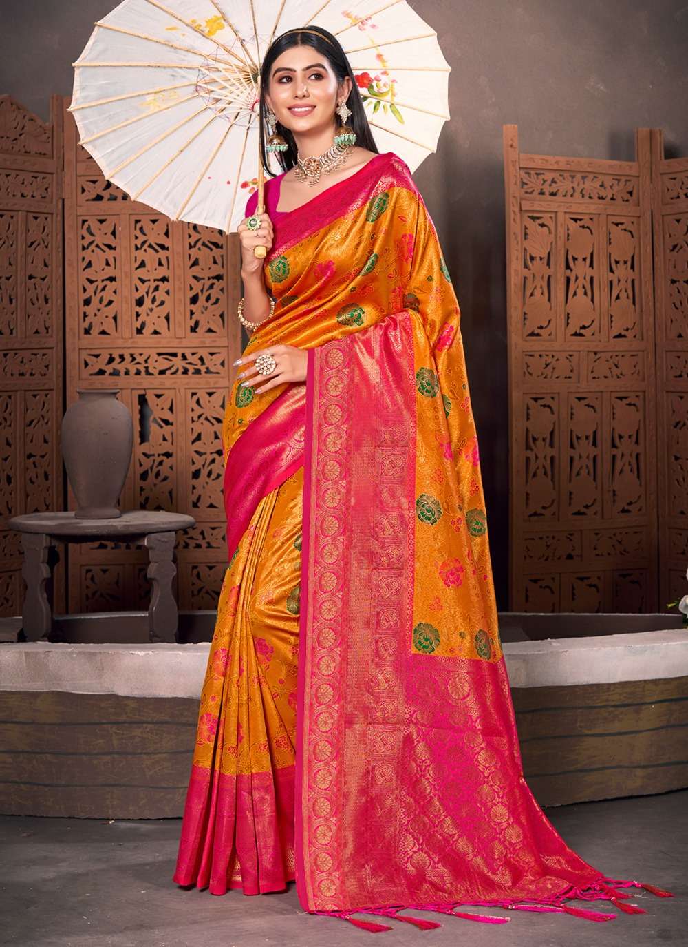 Rajhans By Bunawat 1001 To 1006 Series Indian Traditional Wear Collection Beautiful Stylish Fancy Colorful Party Wear & Occasional Wear Kanjivaram Silk Sarees At Wholesale Price