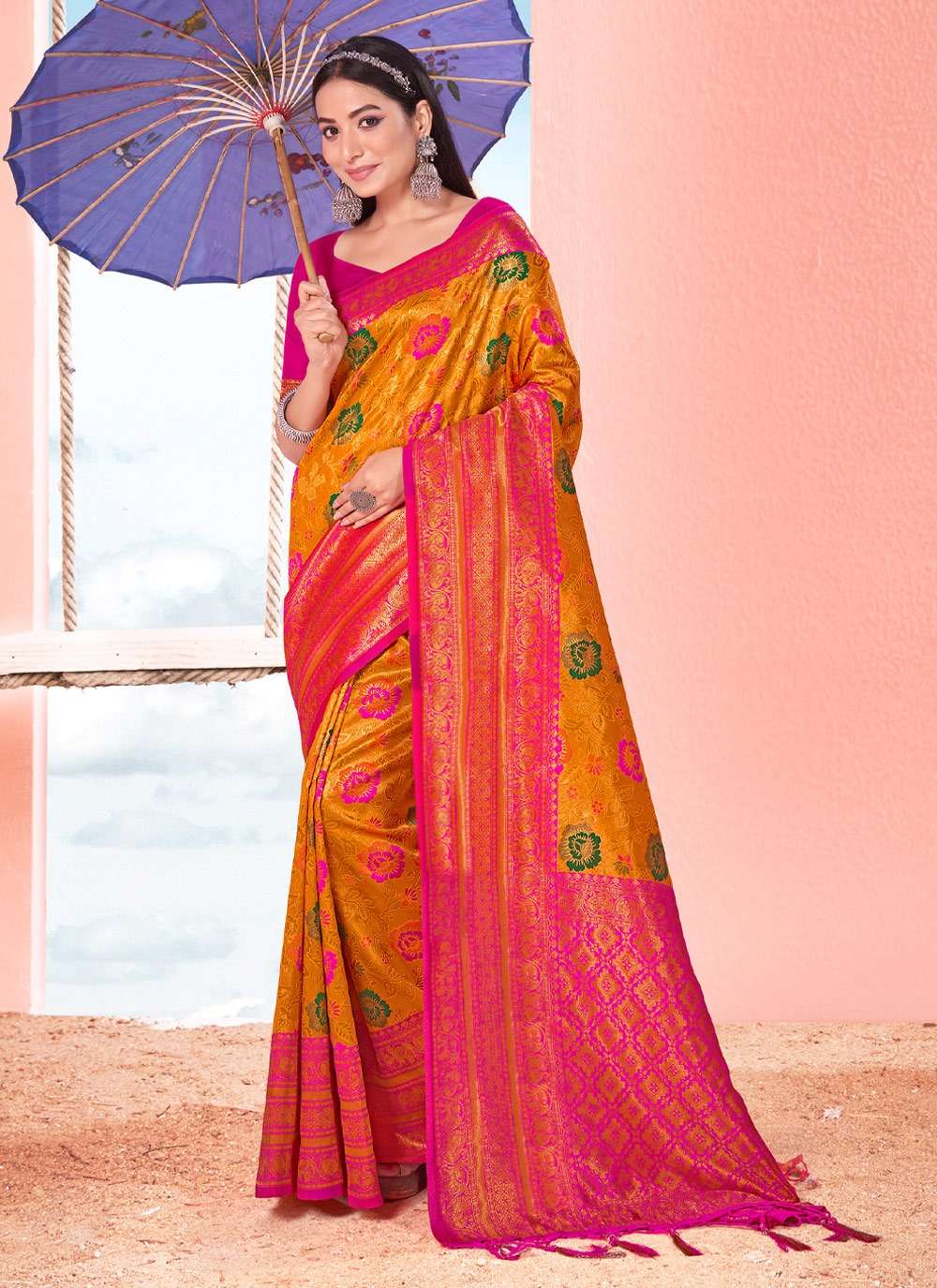Manisha By Bunawat 1001 To 1006 Series Indian Traditional Wear Collection Beautiful Stylish Fancy Colorful Party Wear & Occasional Wear Kanjivaram Silk Sarees At Wholesale Price