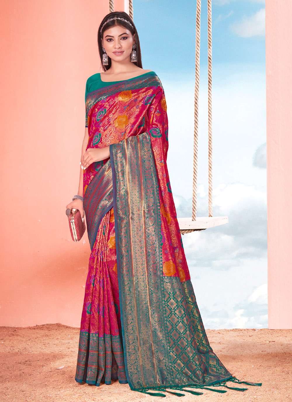 Manisha By Bunawat 1001 To 1006 Series Indian Traditional Wear Collection Beautiful Stylish Fancy Colorful Party Wear & Occasional Wear Kanjivaram Silk Sarees At Wholesale Price