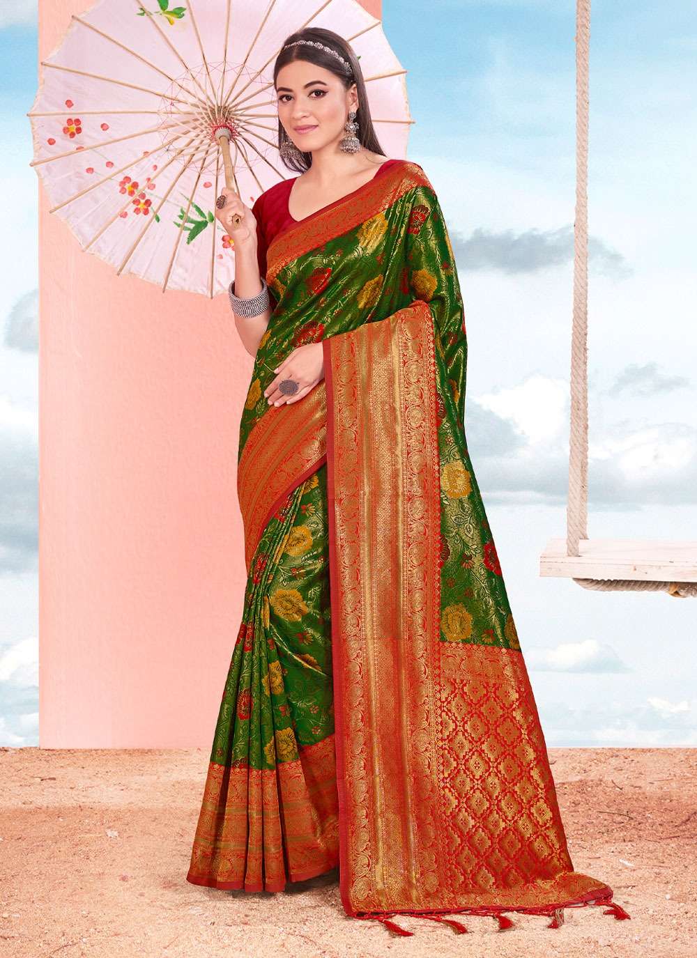 Manisha By Bunawat 1001 To 1006 Series Indian Traditional Wear Collection Beautiful Stylish Fancy Colorful Party Wear & Occasional Wear Kanjivaram Silk Sarees At Wholesale Price