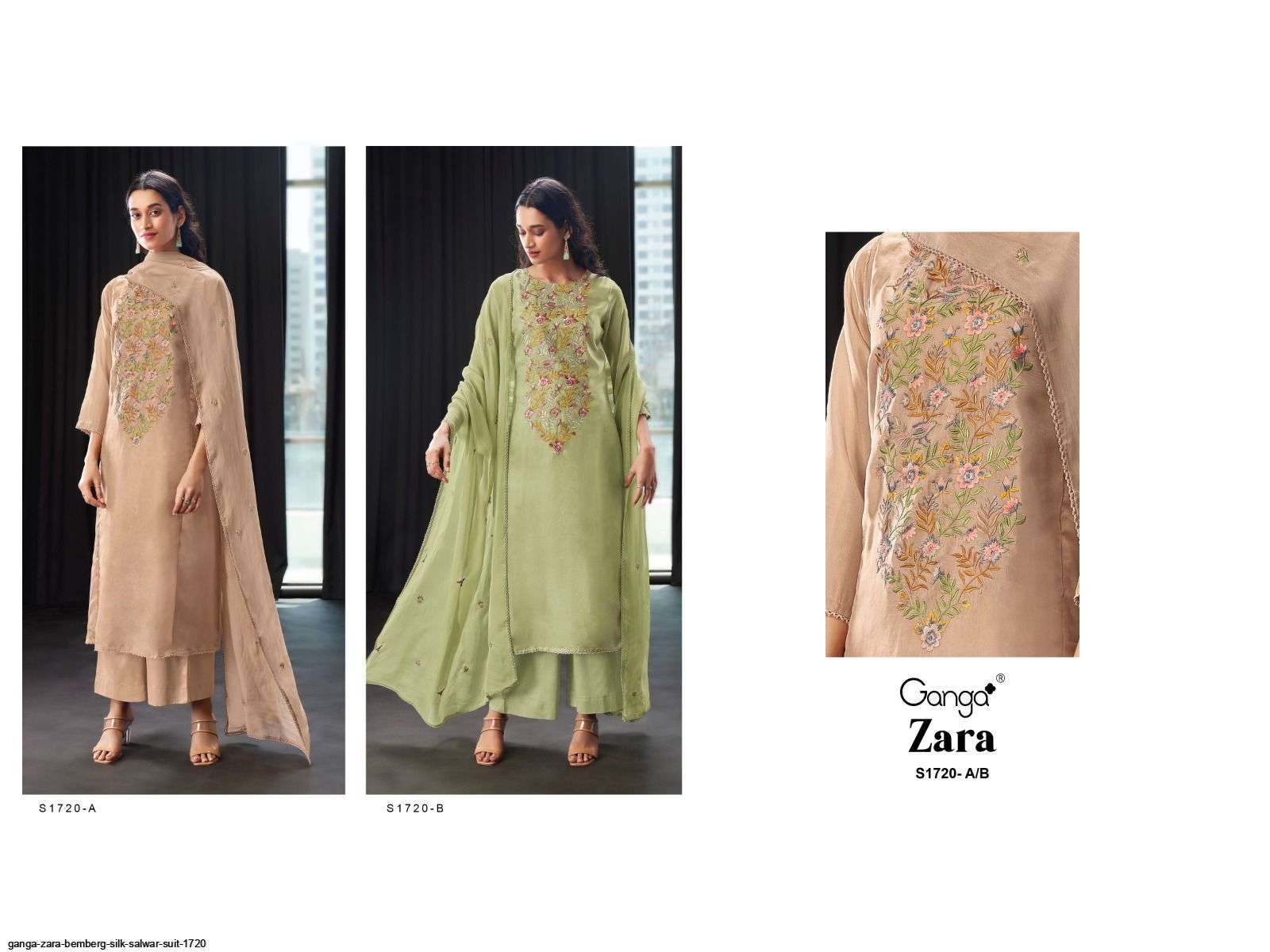 Zara-1720 By Ganga Fashion 1720-A To 1720-B Series Beautiful Stylish Festive Suits Fancy Colorful Casual Wear & Ethnic Wear & Ready To Wear Bemberg Silk Print Dresses At Wholesale Price