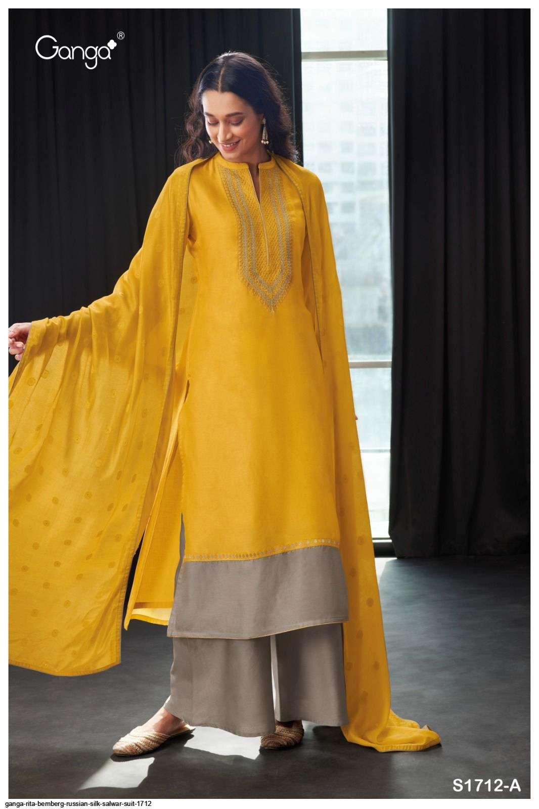 Rita-1712 By Ganga Fashion 1712-A To 1712-D Series Beautiful Stylish Festive Suits Fancy Colorful Casual Wear & Ethnic Wear & Ready To Wear Bemberg Silk Print Dresses At Wholesale Price