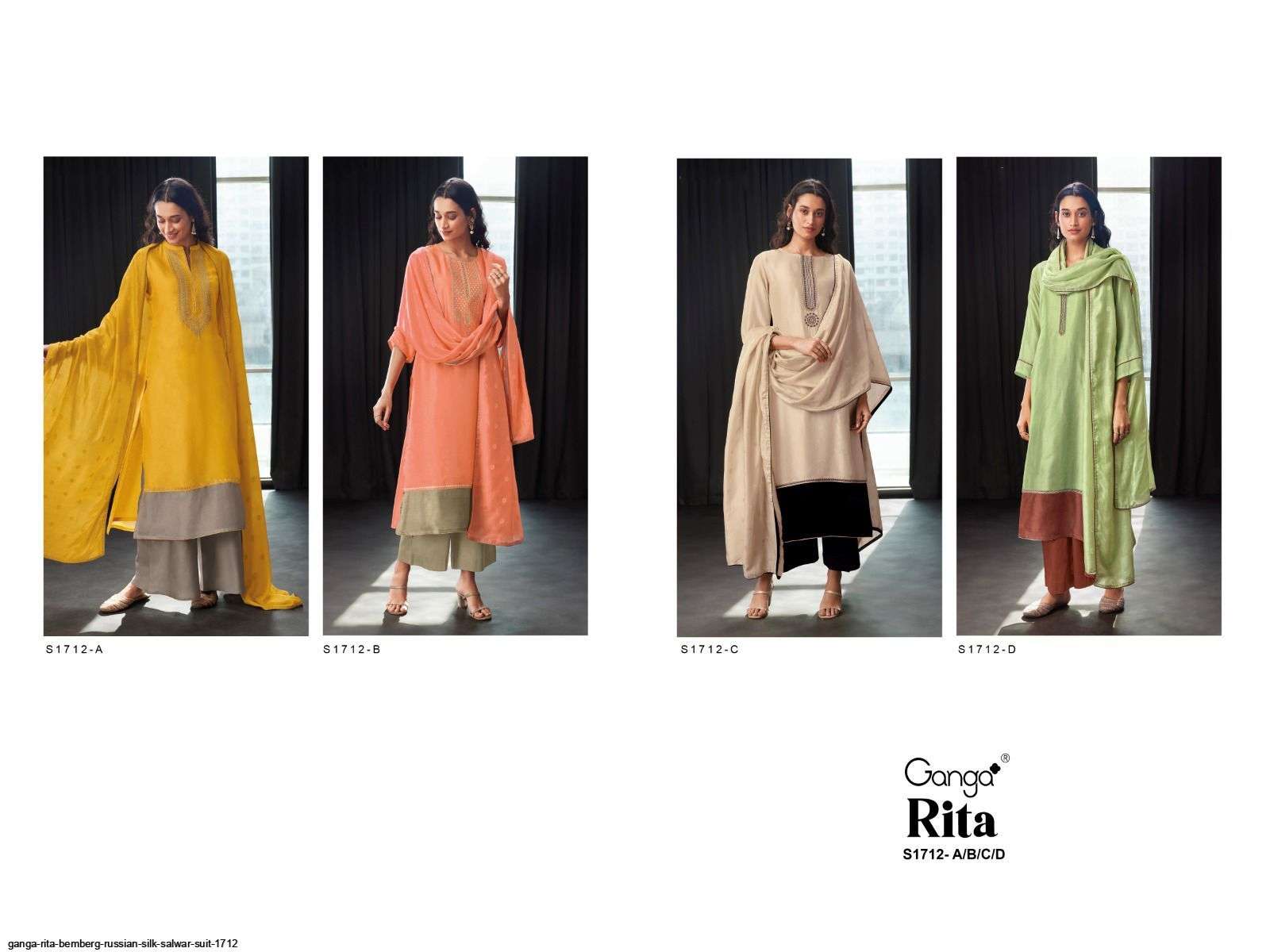 Rita-1712 By Ganga Fashion 1712-A To 1712-D Series Beautiful Stylish Festive Suits Fancy Colorful Casual Wear & Ethnic Wear & Ready To Wear Bemberg Silk Print Dresses At Wholesale Price