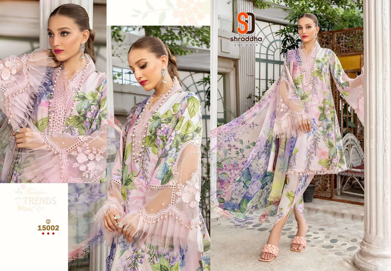 M Prints Vol-15 By Shraddha Designer 15001 To 15004 Series Pakistani Suits Beautiful Fancy Colorful Stylish Party Wear & Occasional Wear Lawn Cotton With Embroidery Dresses At Wholesale Price