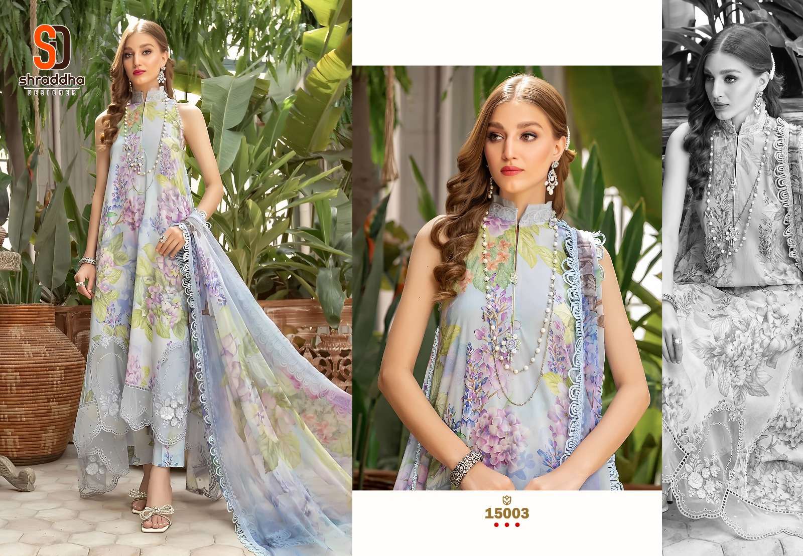 M Prints Vol-15 By Shraddha Designer 15001 To 15004 Series Pakistani Suits Beautiful Fancy Colorful Stylish Party Wear & Occasional Wear Lawn Cotton With Embroidery Dresses At Wholesale Price