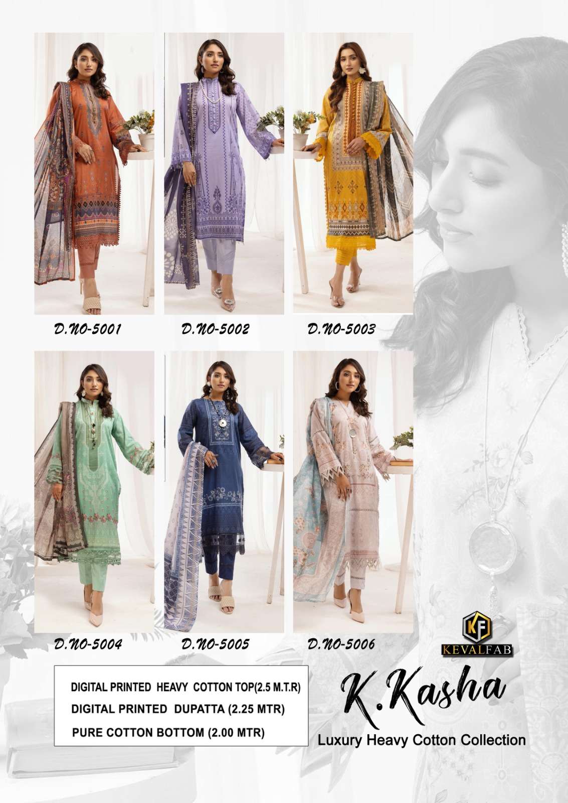 K.Kasha Vol-5 By Keval Fab 5001 To 5006 Series Designer Festive Suits Beautiful Stylish Fancy Colorful Party Wear & Occasional Wear Pure Cotton Print Dresses At Wholesale Price