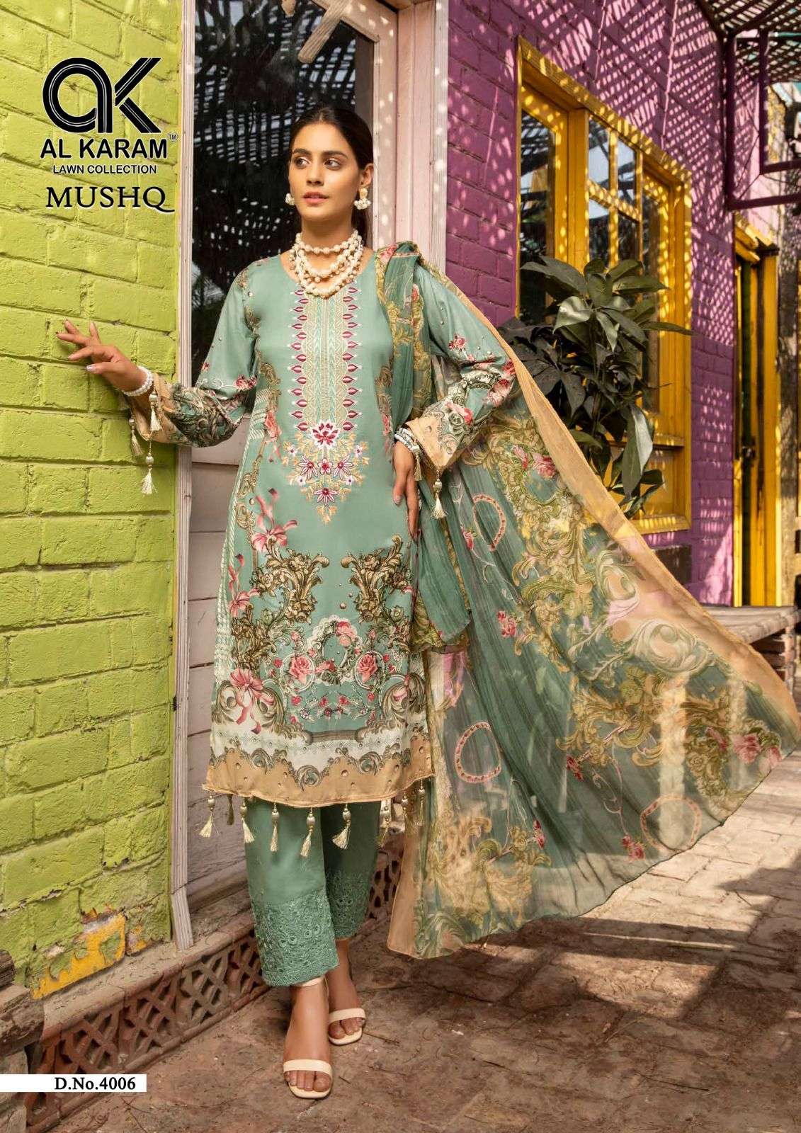 Mushq Vol-4 By Al Karam Lawn Collection 4001 To 4008 Series Designer Festive Suits Beautiful Stylish Fancy Colorful Party Wear & Occasional Wear Pure Cotton Print Dresses At Wholesale Price