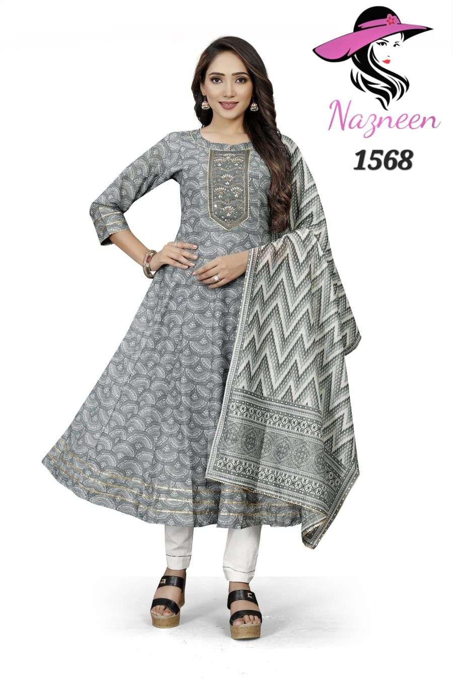 Desi Look Vol-2 By Nazneen 1565 To 1568 Series Designer Festive Anarkali Suits Collection Beautiful Stylish Fancy Colorful Party Wear & Occasional Wear Muslin Cotton Dresses At Wholesale Price