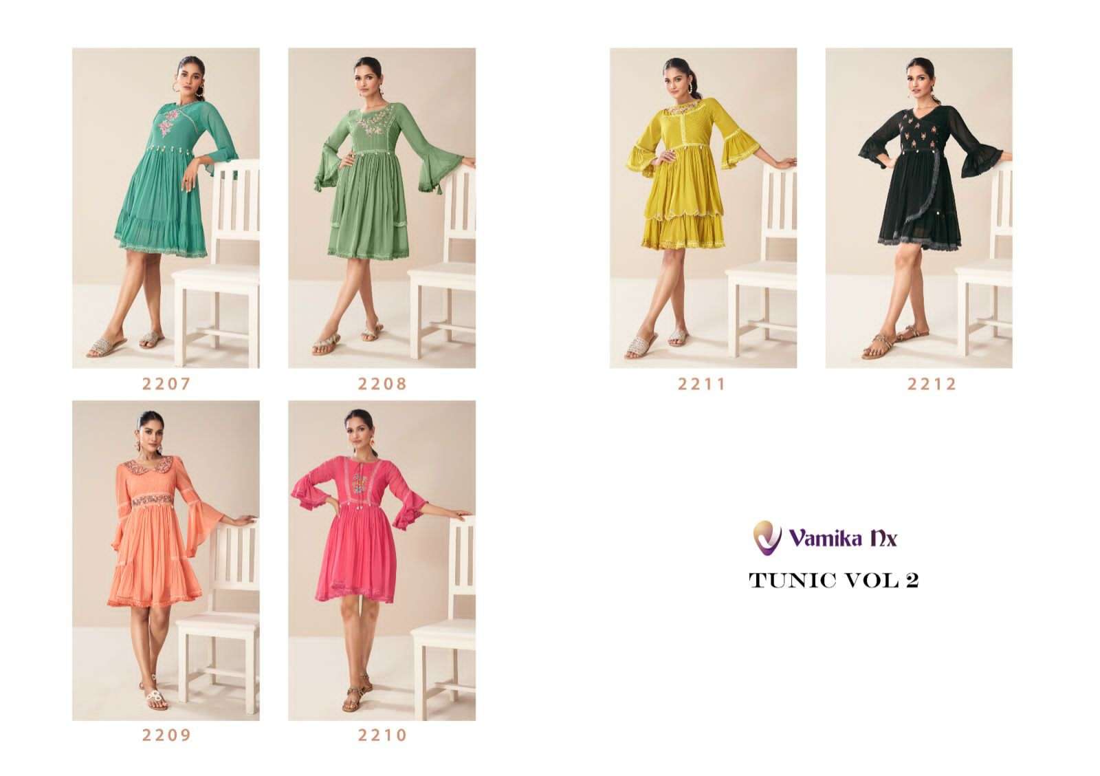 Tunic Vol-2 By Vamika 2207 To 2212 Series Designer Stylish Fancy Colorful Beautiful Party Wear & Ethnic Wear Collection Faux Georgette Tops At Wholesale Price