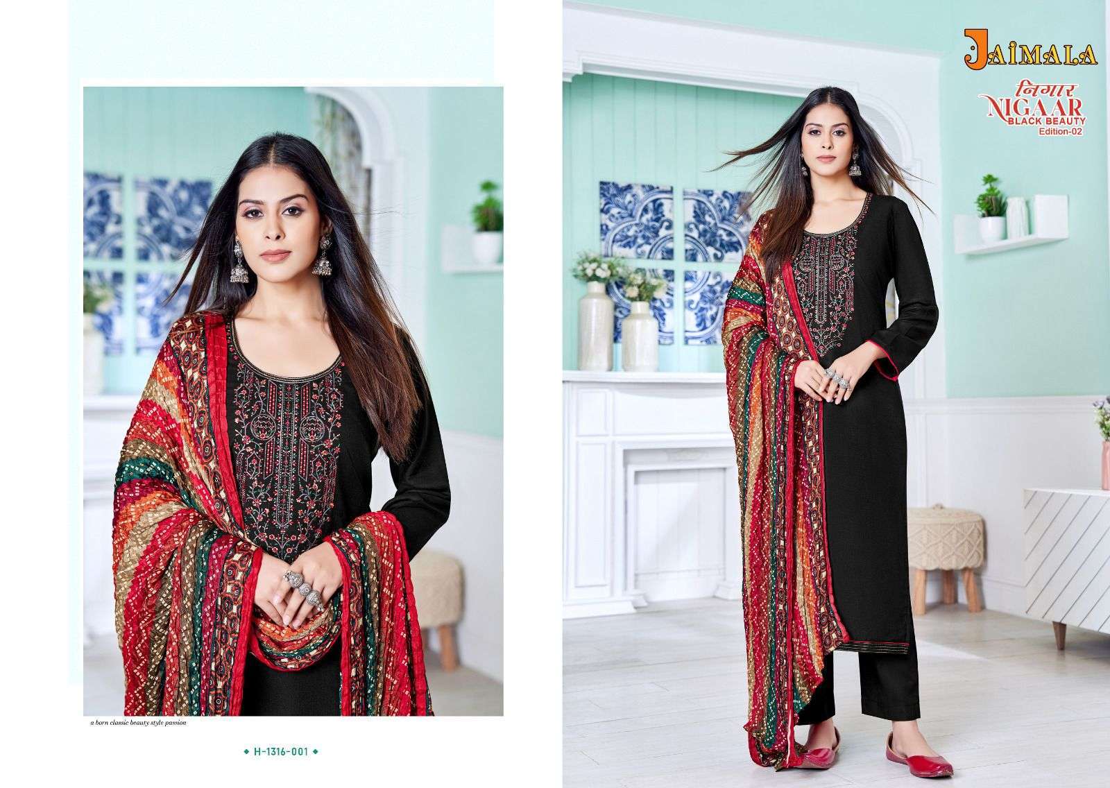 Nigaar Black Beauty Vol-2 By Jaimala 1316-001 To 1316-006 Series Designer Suits Collection Beautiful Stylish Colorful Fancy Party Wear & Occasional Wear Rayon Slub Dresses At Wholesale Price