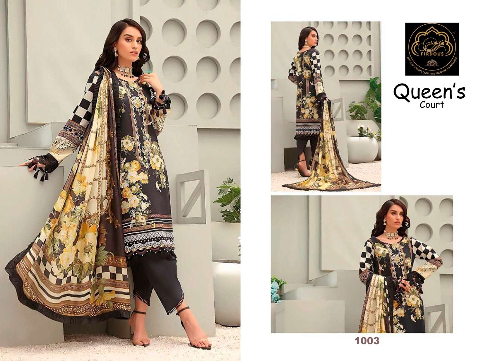 Queens Court By Firdous 1003 To 1004 Series Pakistani Suits Beautiful Fancy Colorful Stylish Party Wear & Occasional Wear Pure Cotton With Embroidery Dresses At Wholesale Price