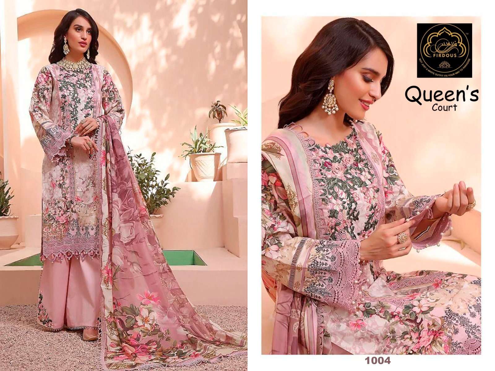 Queens Court By Firdous 1003 To 1004 Series Pakistani Suits Beautiful Fancy Colorful Stylish Party Wear & Occasional Wear Pure Cotton With Embroidery Dresses At Wholesale Price