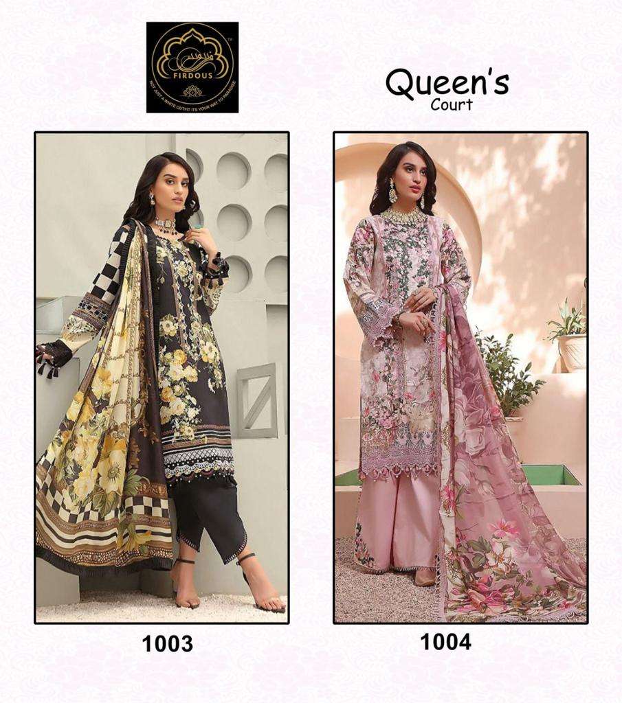 Queens Court By Firdous 1003 To 1004 Series Pakistani Suits Beautiful Fancy Colorful Stylish Party Wear & Occasional Wear Pure Cotton With Embroidery Dresses At Wholesale Price