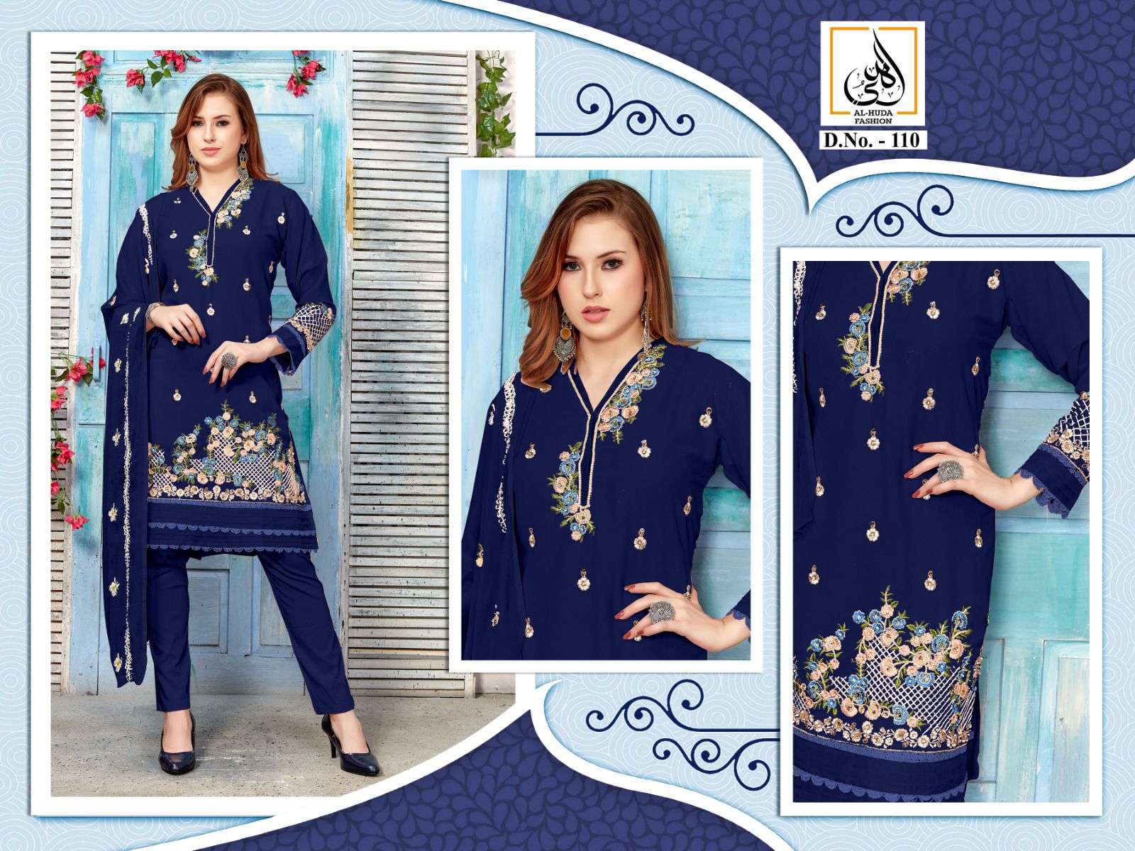 Al-Huda Hit Design 110 Colours By Al-Huda 110-A To 110-B Series Pakistani Suits Beautiful Fancy Colorful Stylish Party Wear & Occasional Wear Pure Georgette Embroidery Dresses At Wholesale Price
