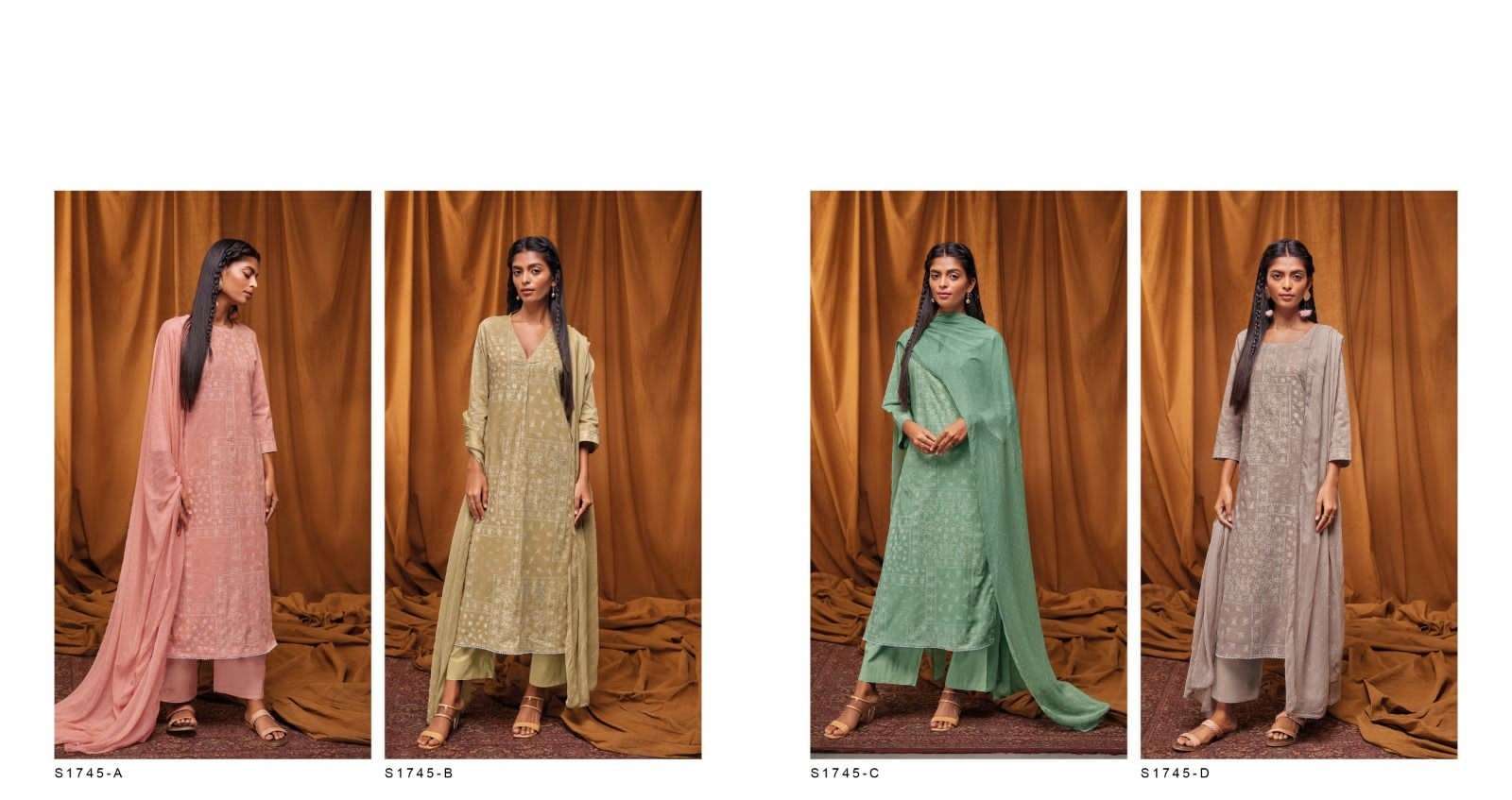 Dayita-1745 By Ganga Fashion 1745-A To 1745-D Series Beautiful Stylish Festive Suits Fancy Colorful Casual Wear & Ethnic Wear & Ready To Wear Cotton Embroidered Dresses At Wholesale Price