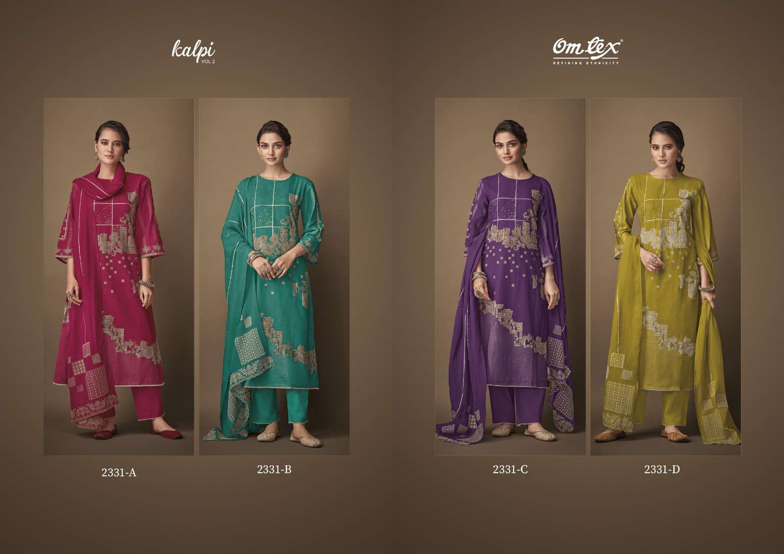 Kalpi Vol-2 By Om Tex 2331-A To 2331-D Series Beautiful Stylish Festive Suits Fancy Colorful Casual Wear & Ethnic Wear & Ready To Wear Cotton Linen Dresses At Wholesale Price