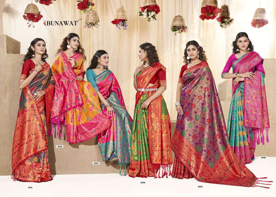 Karigiri By Bunawat 1001 To 1006 Series Indian Traditional Wear Collection Beautiful Stylish Fancy Colorful Party Wear & Occasional Wear Kanjivaram Silk Sarees At Wholesale Price