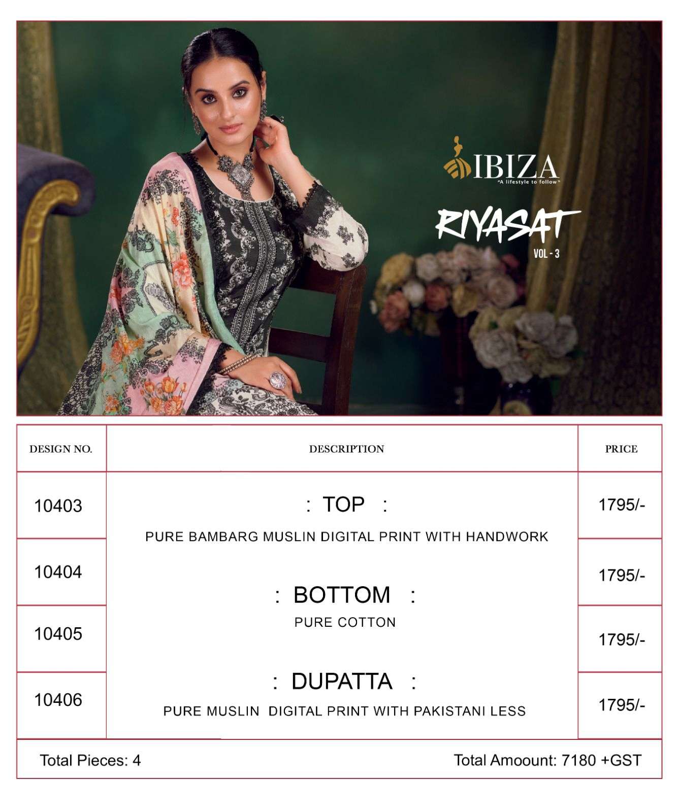 Riyasat Vol-3 By Ibiza 10403 To 10406 Series Beautiful Stylish Festive Suits Fancy Colorful Casual Wear & Ethnic Wear & Ready To Wear Pure Bemberg Muslin Dresses At Wholesale Price