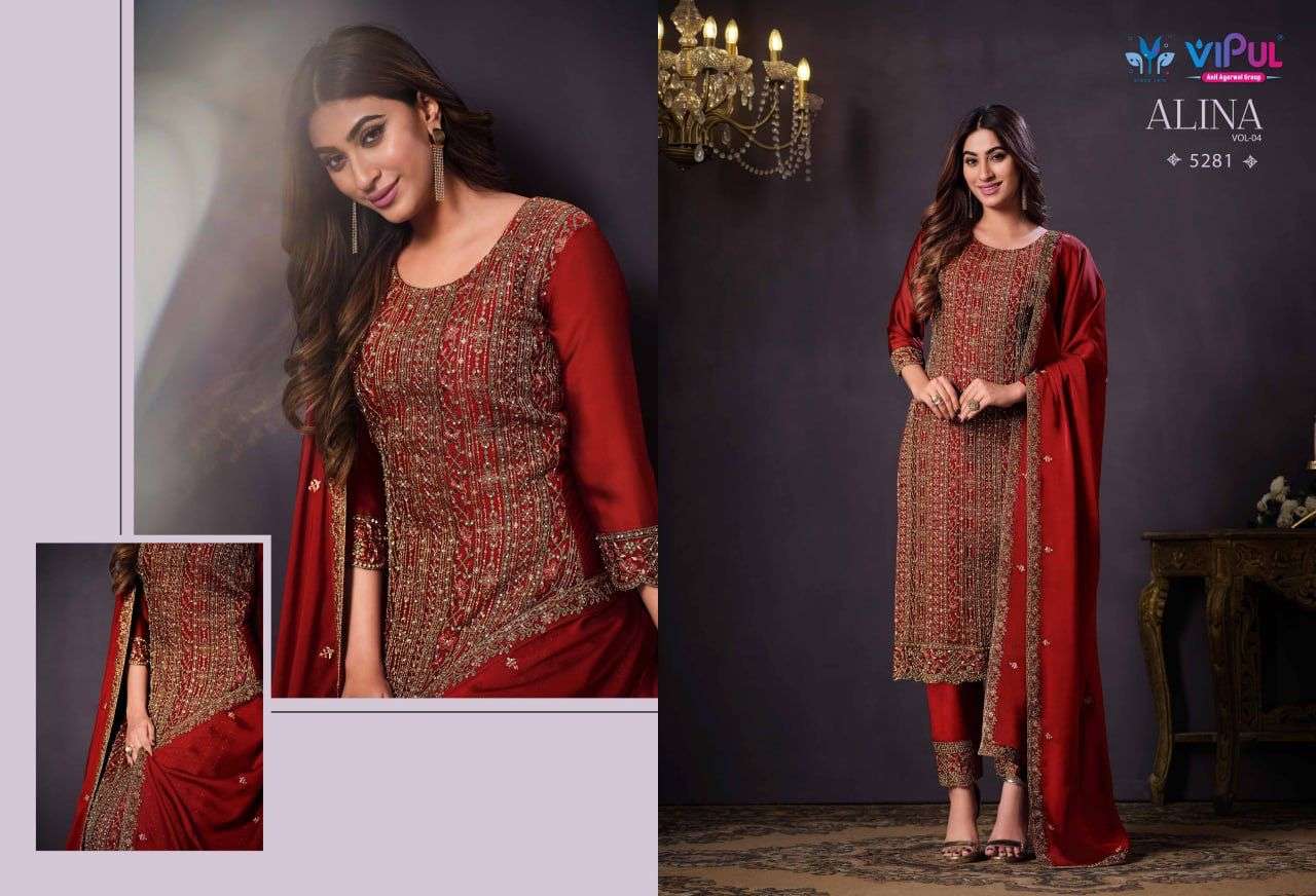 Alina Vol-4 By Vipul Fashion 5281 To 5286 Series Designer Festive Suits Beautiful Stylish Fancy Colorful Party Wear & Occasional Wear Georgette Embroidered Dresses At Wholesale Price