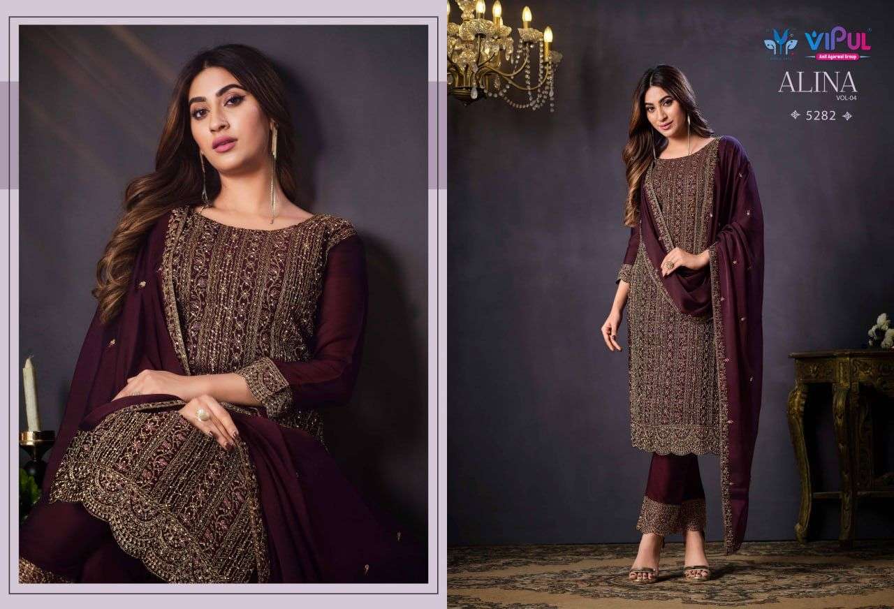 Alina Vol-4 By Vipul Fashion 5281 To 5286 Series Designer Festive Suits Beautiful Stylish Fancy Colorful Party Wear & Occasional Wear Georgette Embroidered Dresses At Wholesale Price