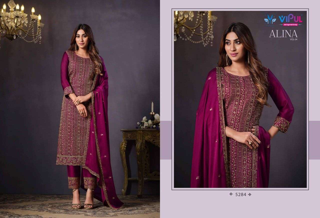 Alina Vol-4 By Vipul Fashion 5281 To 5286 Series Designer Festive Suits Beautiful Stylish Fancy Colorful Party Wear & Occasional Wear Georgette Embroidered Dresses At Wholesale Price