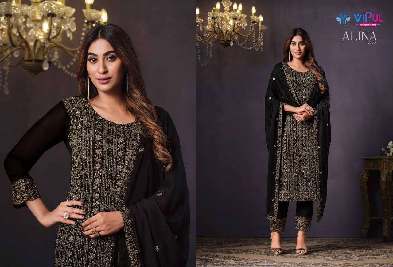Alina Vol-4 By Vipul Fashion 5281 To 5286 Series Designer Festive Suits Beautiful Stylish Fancy Colorful Party Wear & Occasional Wear Georgette Embroidered Dresses At Wholesale Price