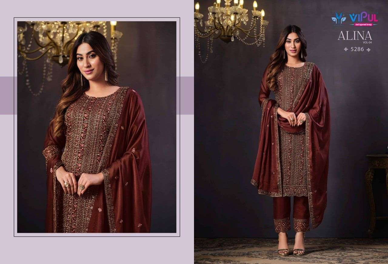 Alina Vol-4 By Vipul Fashion 5281 To 5286 Series Designer Festive Suits Beautiful Stylish Fancy Colorful Party Wear & Occasional Wear Georgette Embroidered Dresses At Wholesale Price